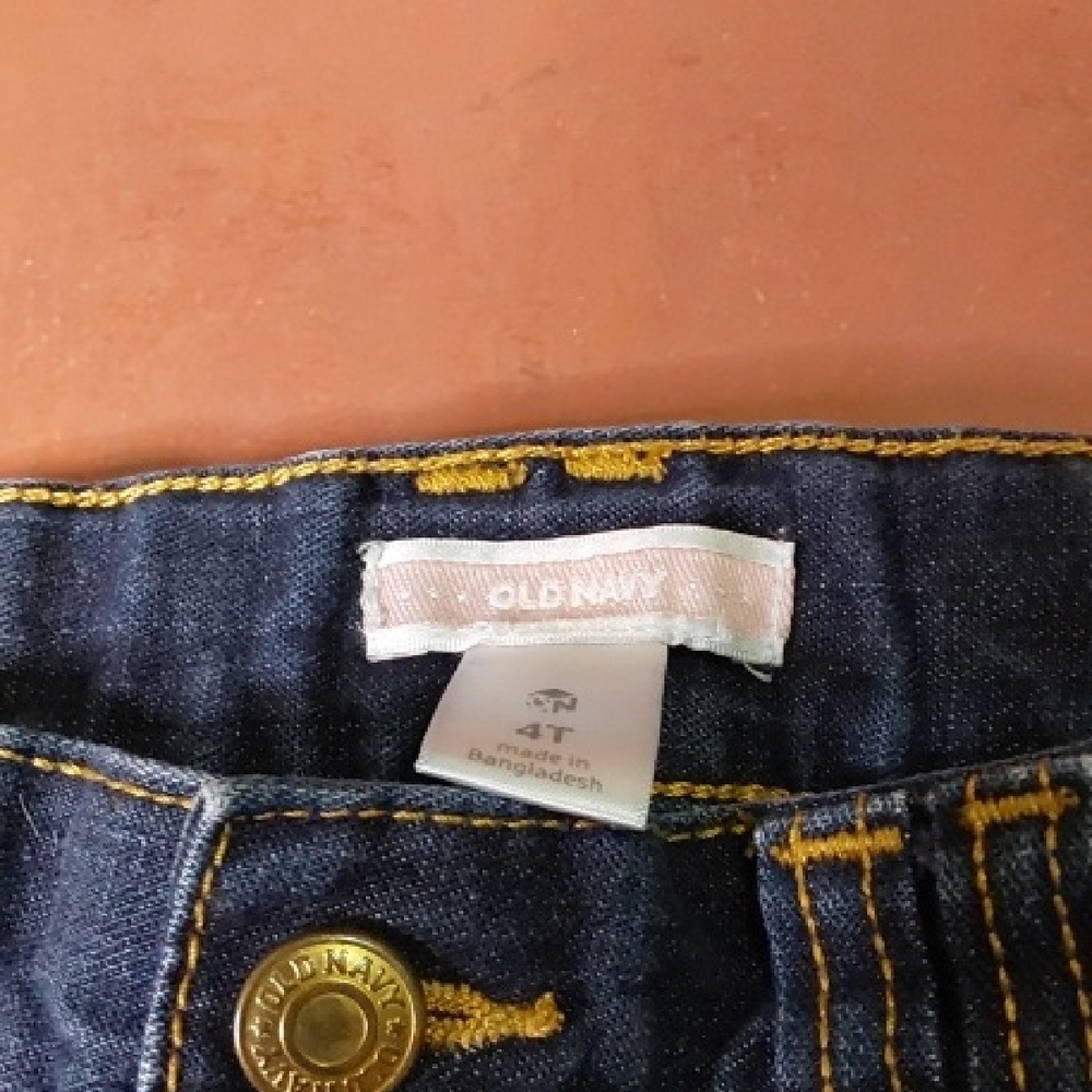Old Navy Dark Blue Jean Shorts With Yellow Stitching - Picture 2 of 4